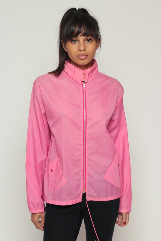 80s Pink Nylon Windbreaker Jacket Funnel Neck Shell Small Medium