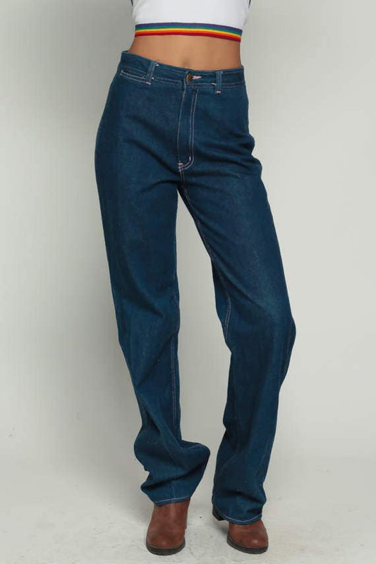 70s Bon Bon High Waisted Jeans Dark Blue Grapes Straight Leg Medium 28