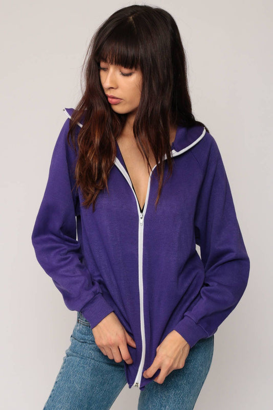 80s Purple Track Jacket Raglan Zip Up Sweatshirt Small