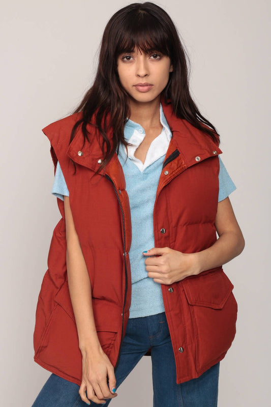 70s Puffer Vest Rust Brown Zip Sleeveless Jacket Unisex Large