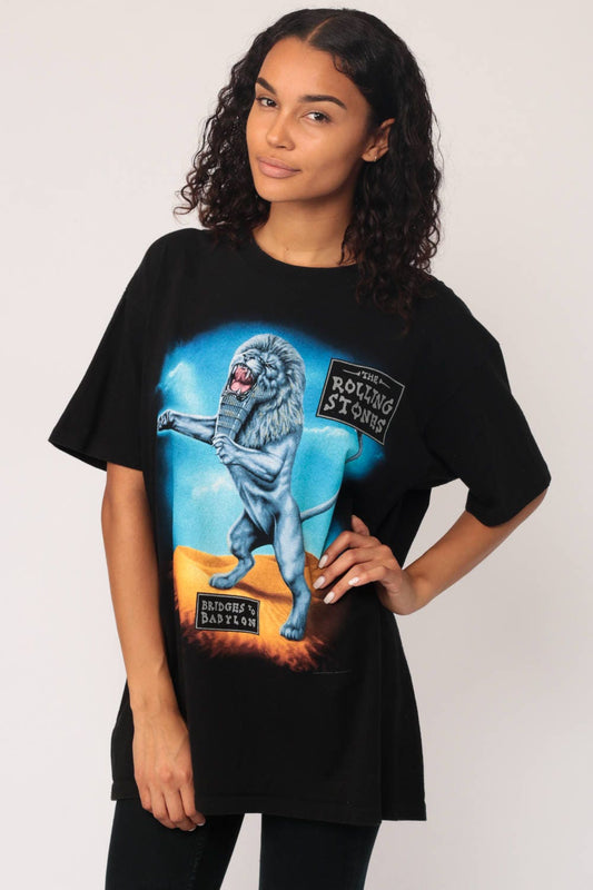 Rolling Stones Bridges to Babylon 1997 Tour Tee Egyptian Lion Black Extra Large