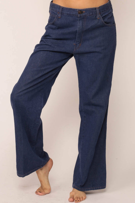 70s Blue Denim Bell Bottom Jeans High Waisted Flared Large