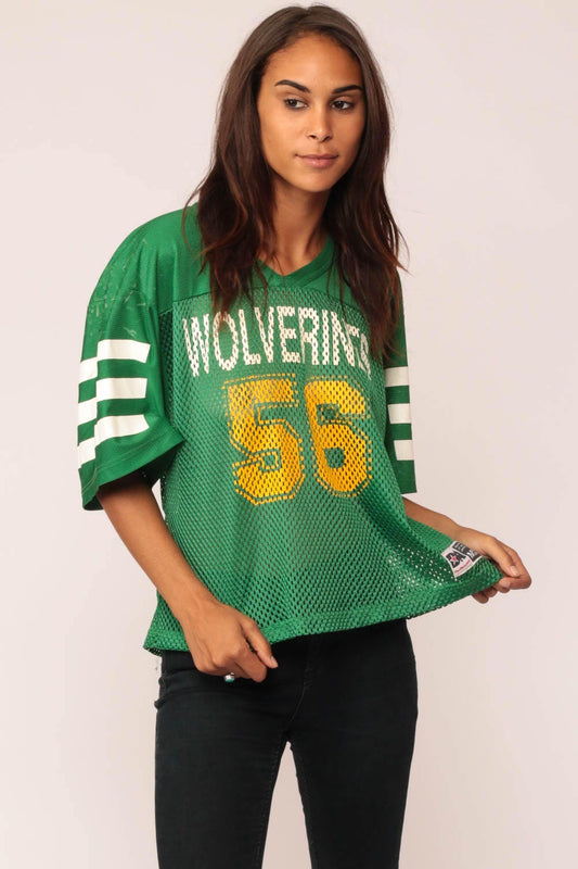 90s Michigan Wolverines Football Jersey #56 Mesh Nylon Green Medium