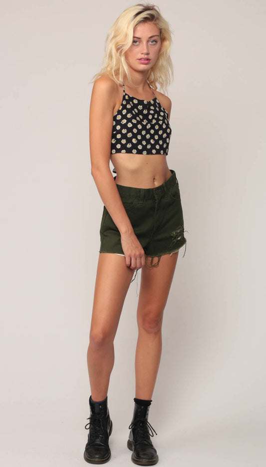 80s Levi's Sta Prest Cutoff Shorts Olive Green High Waisted Medium