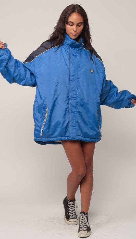 Fila Blue Hooded Sports Jacket 90s Nylon Windbreaker Extra Large