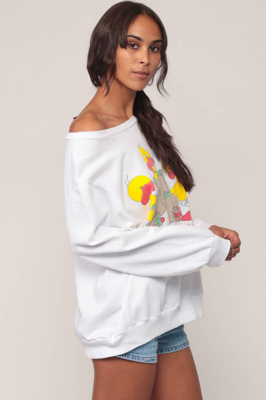 80s Born to Shop Duck Graphic Sweatshirt Cartoon Jumper Extra Large XL