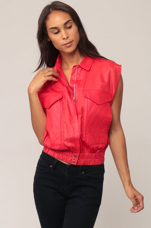 80s Red Zip Vest Cargo Pockets Sleeveless Medium