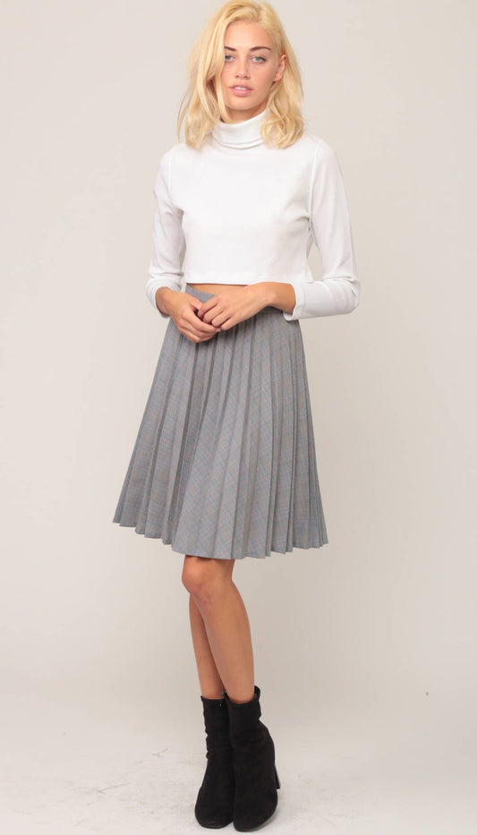 70s Black White Pink Houndstooth Pleated Midi Skirt High Waist Extra Small