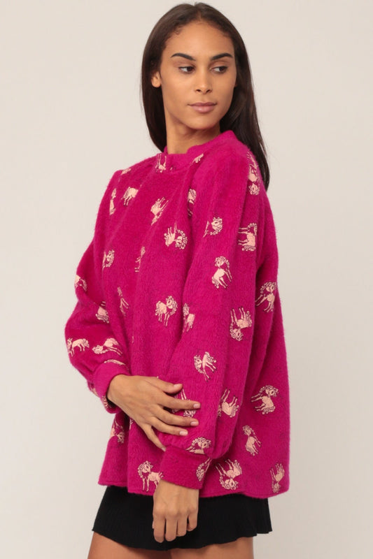 80s Unicorn Heart Magenta Sweatshirt Fuzzy Graphic Crewneck Medium
