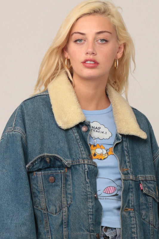 80s Levi's Denim Jacket Faux Shearling Lining Blue Extra Large XL