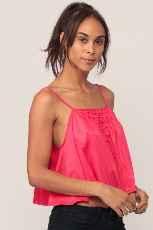 80s Red Nylon Camisole Pintuck Tent Cut Lingerie Tank Small
