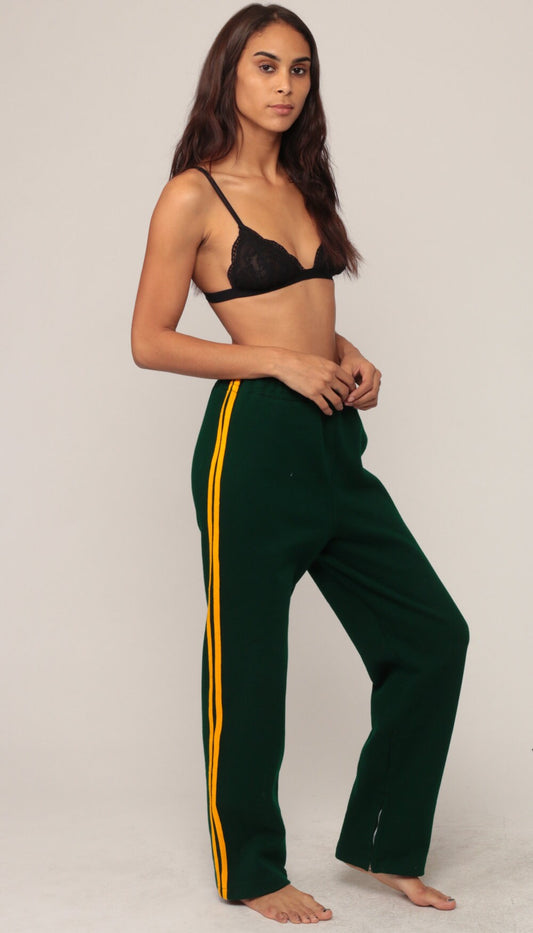 80s Green Sweatpants Yellow Stripe Track Pants Unisex Extra Large XL