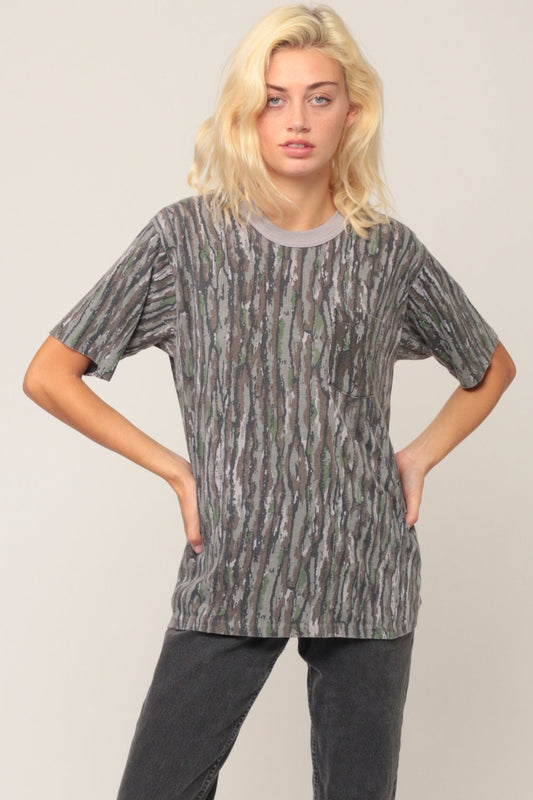 80s Camouflage T-Shirt Unisex Military Print Ringer Tee Large
