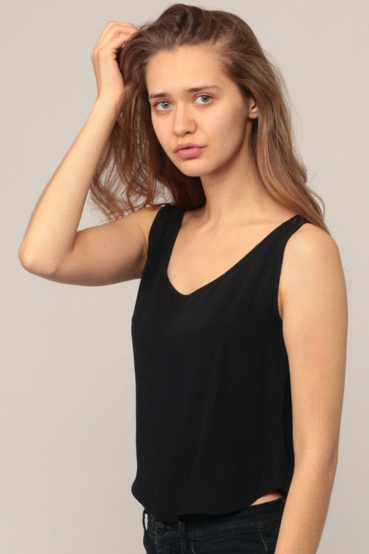 90s Black Rayon Tank Top Sleeveless Shirt Extra Small