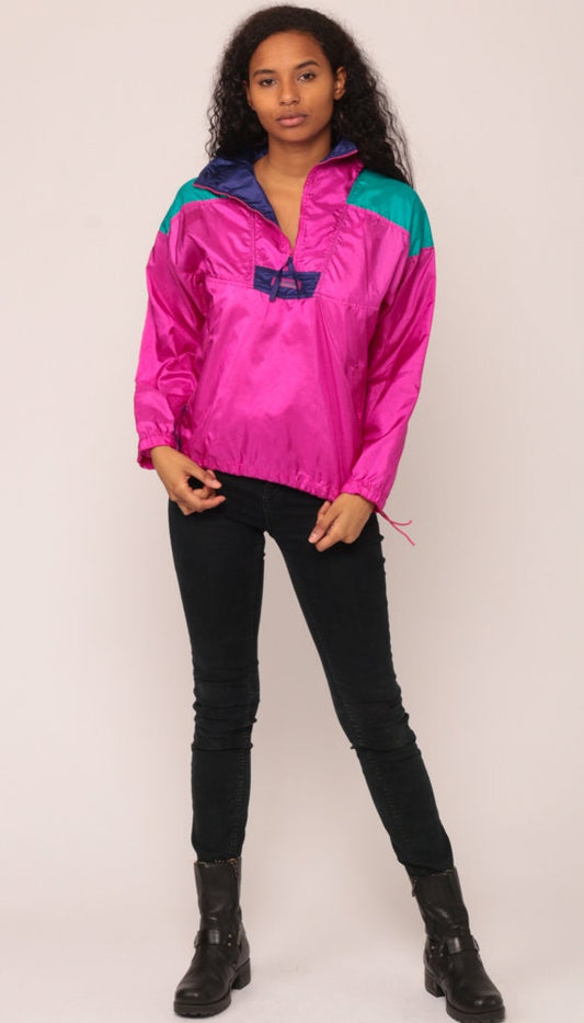 90s Columbia Windbreaker Jacket Half Zip Pullover Fuchsia Small