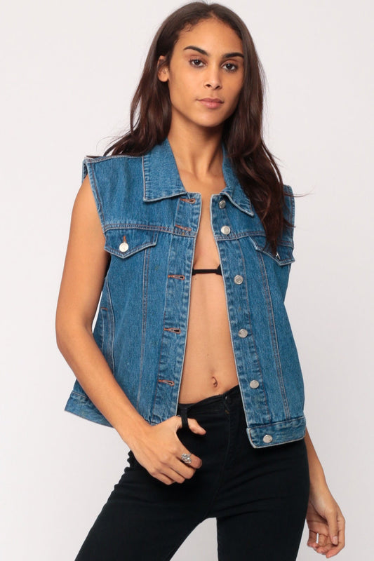 90s Pendleton Denim Vest Southwestern Wool Print Blue Jean Top Medium