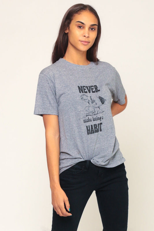 80s Wrestling Graphic T-Shirt Never Make Losing A Habit Grey Medium