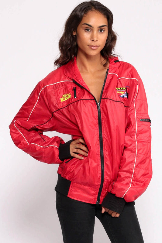 80s Joe Amato Racing Jacket Red Nylon Cafe Racer Moto Windbreaker Extra Large