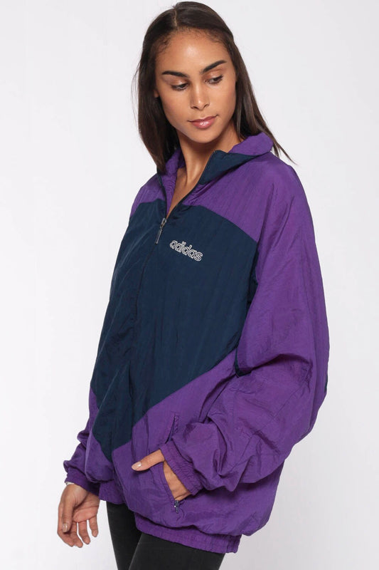 90s Adidas Windbreaker Jacket Blue Purple Colourblock Track Large