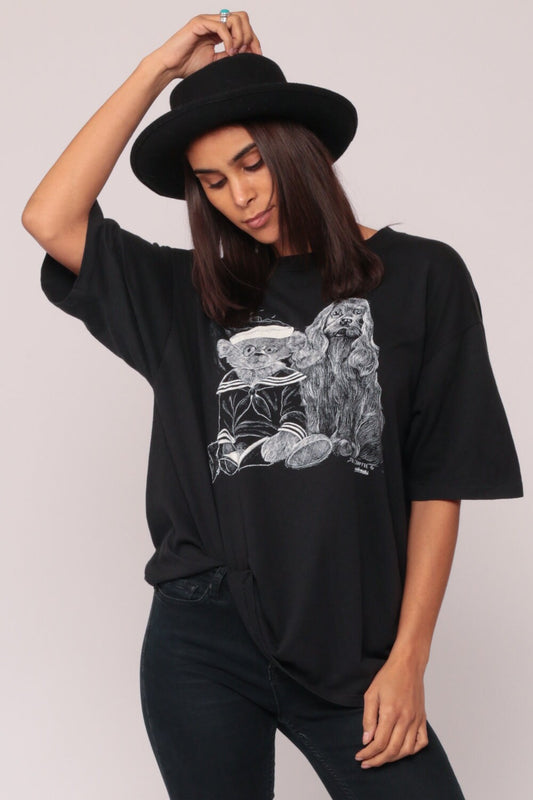80s Sailor Teddy Bear Cocker Spaniel Graphic T-Shirt Black Extra Large