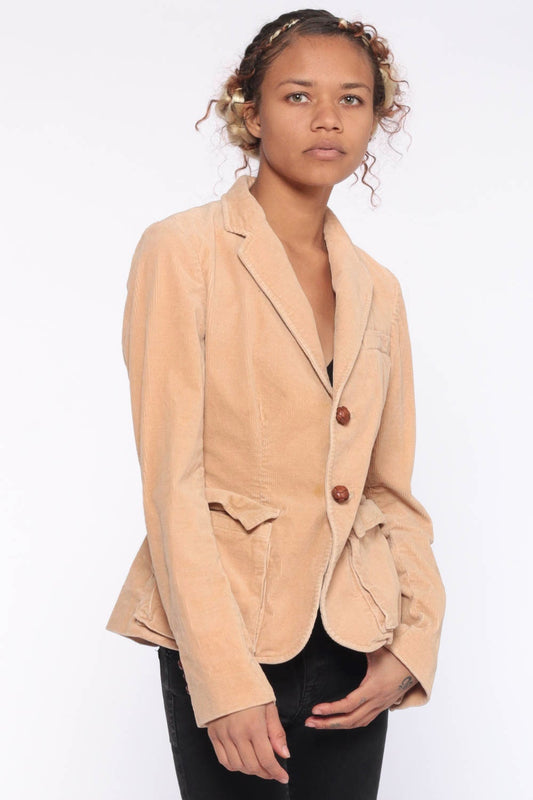 Ralph Lauren 90s Tan Corduroy Blazer Wooden Buttons Fitted Extra Small