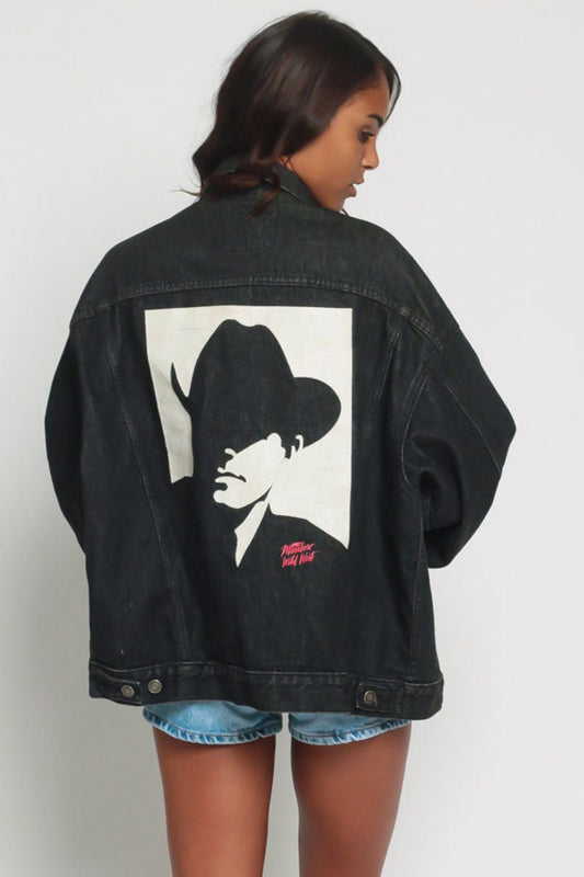 80s Marlboro Man Black Denim Jacket Large Unisex