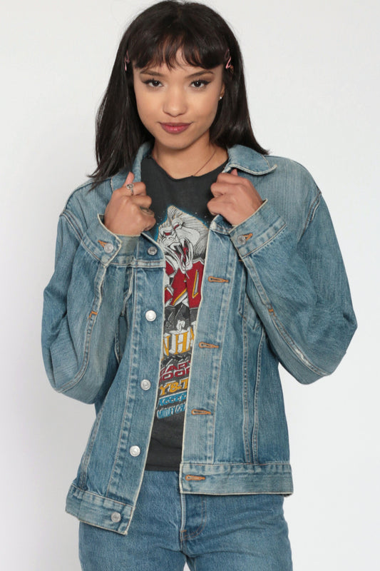 90s Levi's Denim Trucker Jacket Blue Red Tab Small Medium