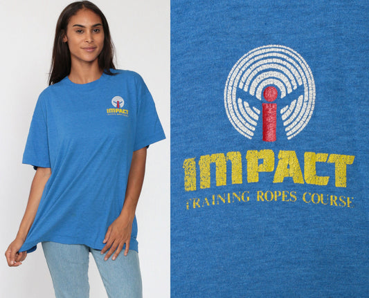 80s Impact Rope Rock Climbing Training Graphic T-Shirt Blue Extra Large