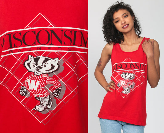 80s Wisconsin Badgers Tank Top Red College Football Jersey Small