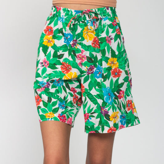 90s Liz Sport Tropical Floral High-Waist Shorts Green Small
