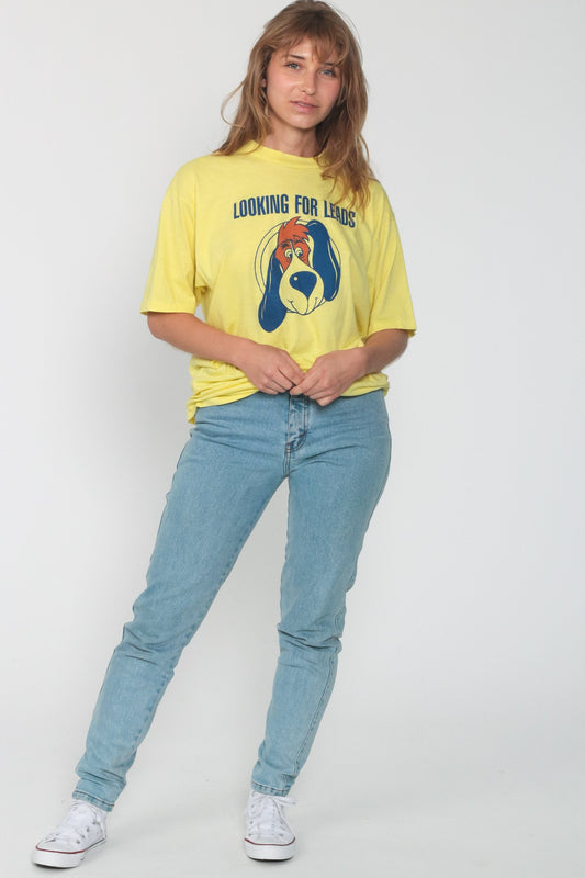 80s Dog Pun Graphic T-Shirt Looking For Leads Yellow Unisex Medium