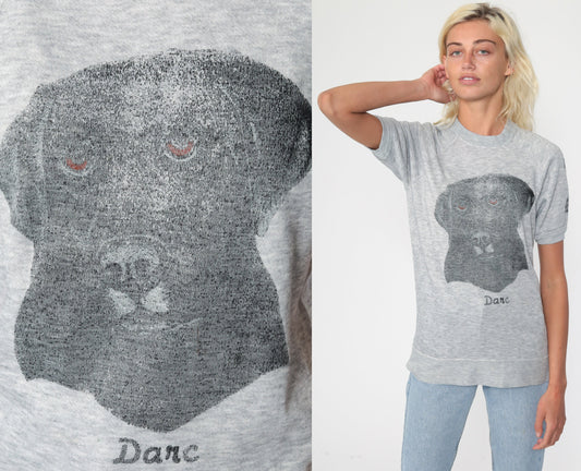 80s Dog Graphic Short Sleeve Sweatshirt Raglan Grey Small