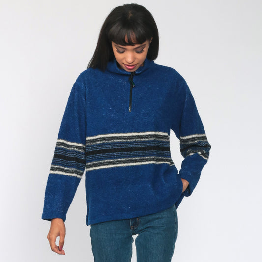 90s Avalanche Blue Striped Fleece Half-Zip Pullover Jacket Small