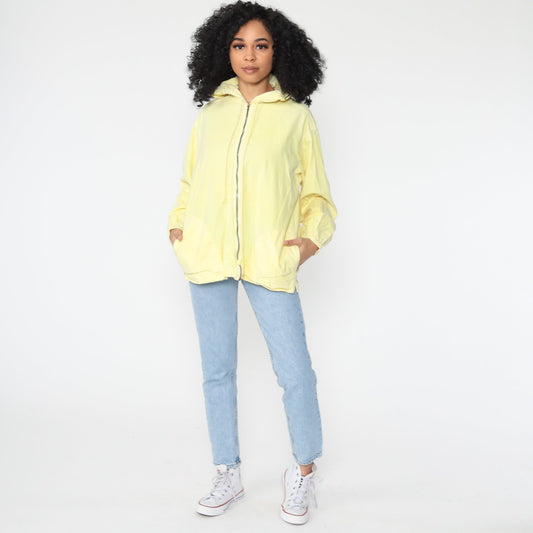 80s Yellow Cotton Hooded Jacket Windbreaker Medium
