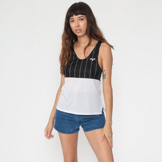 80s Spalding Mesh Tank Top Black White Color Block Sheer Small