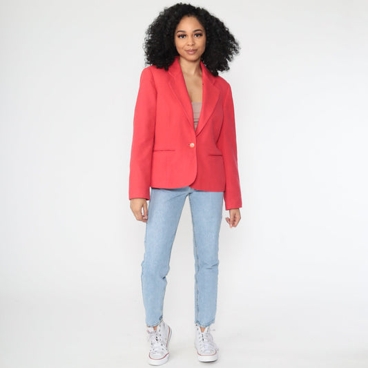 80s Red Wool Blazer Tailored Jacket Medium