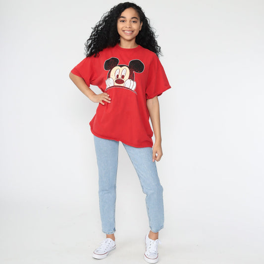 80s Mickey Mouse Walt Disney Graphic T-Shirt Red Medium Large
