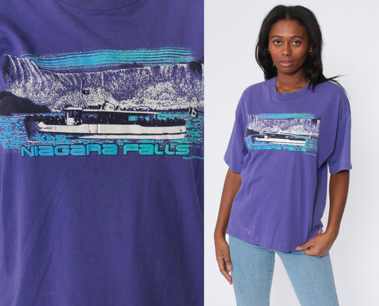 80s Niagara Falls Graphic T-Shirt Purple Distressed Large