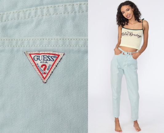 Guess Mint Green High Waist Mom Jeans 80s Denim Slim Tapered Extra Small