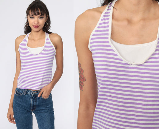 Y2K Lavender Striped Racerback Tank Top 00s Sleeveless Small S