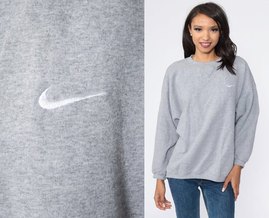 Nike Swoosh Sweatshirt 00s Grey Crewneck Unisex Extra Large XXL