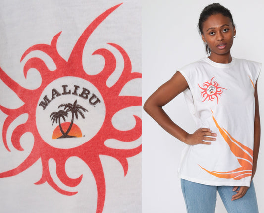 80s Malibu Rum Bird of Paradise Floral Graphic T-Shirt Extra Large XL