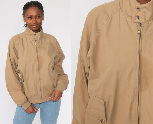 1970s Tan Zip Raglan Windbreaker Jacket Medium Large