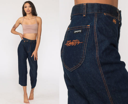 70s High Waisted Straight Leg Cropped Jeans Blue Denim Extra Small