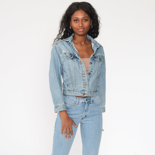 80s Levis Denim Trucker Jacket Blue Youth Large 2XS