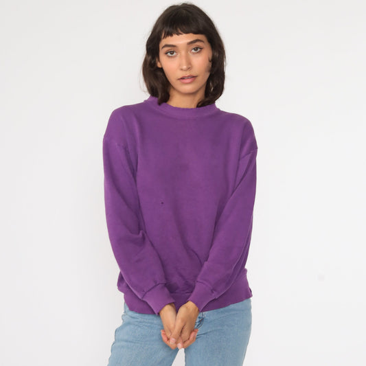80s Purple Crewneck Sweatshirt Distressed Cotton Blend Medium