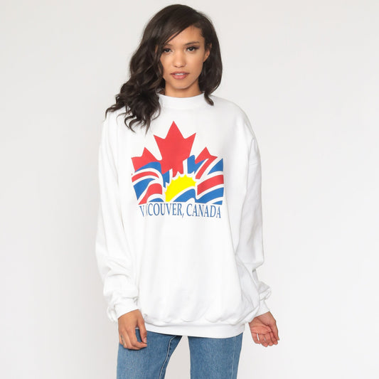 80s Vancouver British Columbia Flag Sweatshirt White Crewneck Extra Large XXL