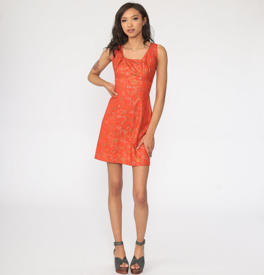 1950s Alfred Shaheen Hawaiian Sheath Dress Orange Floral Mini Extra Small