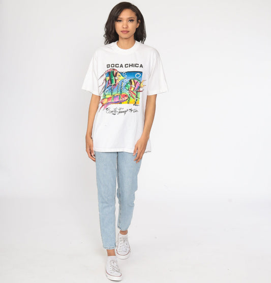 90s Boca Chica Santo Domingo Tropical Fish Graphic T-Shirt Cotton Medium Large