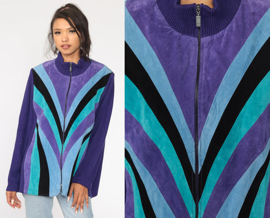 90s Purple Suede Striped Jacket Knit Sweater Jacket Extra Large XXL